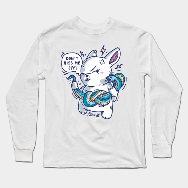 Rabbit with cobra snake saying "Don't hiss me off" funny snake pun Long Sleeve T-Shirt by SPIRIMAL